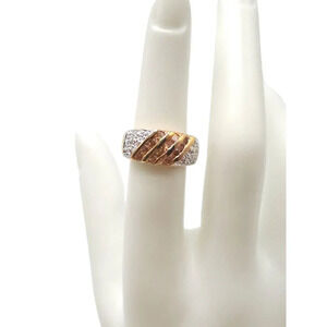 Dual Gold Silver Toned Clear Peach Rhinestone Band Ring Size 5.5